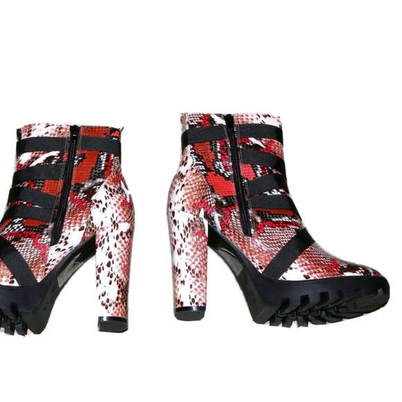 SHOE REPUBLIC LA SNAKE SKIN LOOK BOOTS CHUNKY SOLE w/ CLIP STRAP _ SIZE 10 - Picture 8 of 9